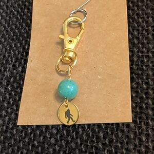 Gold Bag/Pet Collar Charm with Turquoise Bead and Sasquatch Disc